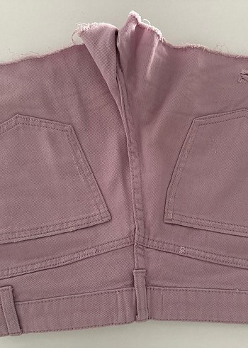 Pembe Düğmeli Midi Denim Şort - Görsel 3