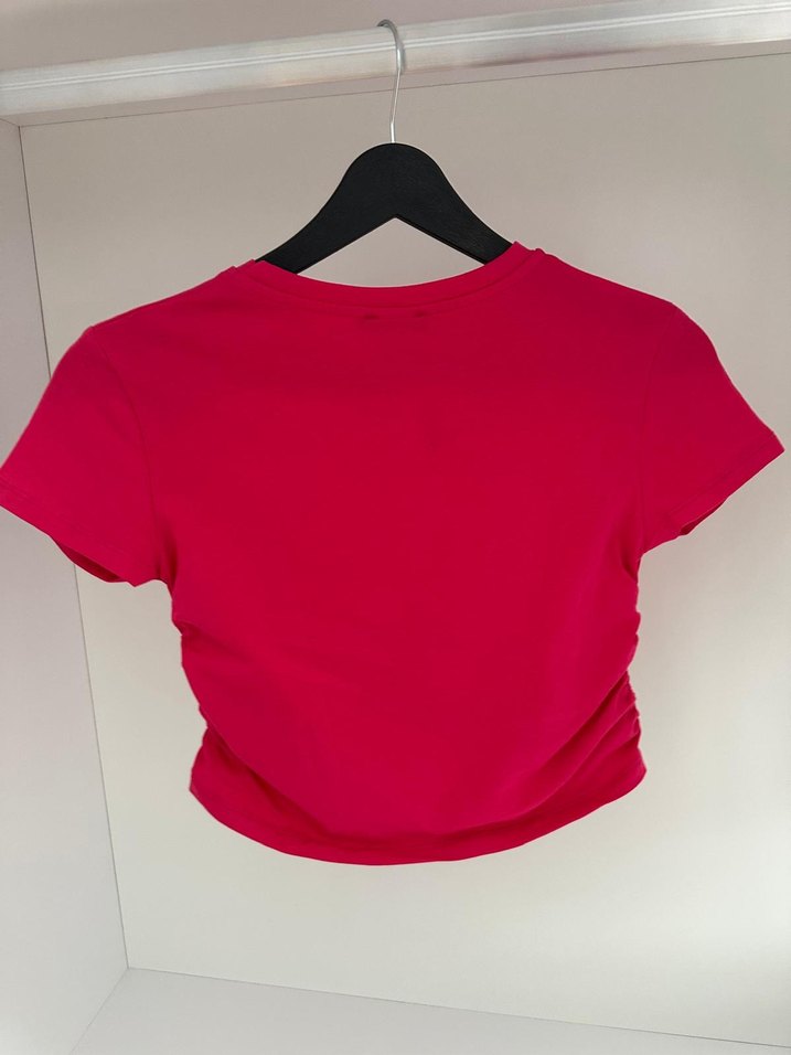 Pileli Pembe Keten Tişört - Görsel 4