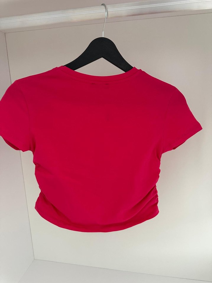 Pileli Pembe Keten Tişört - Görsel 3