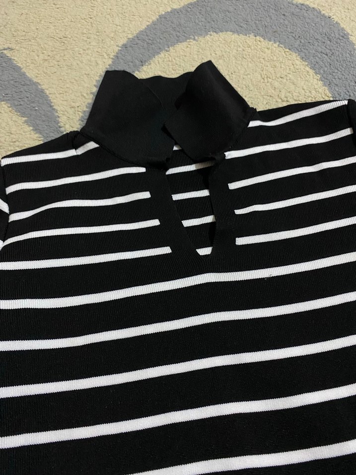 Çizgili Siyah Kadın bluz - Görsel 2