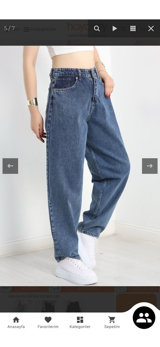 Kadın Mavi Bol Kesim Denim Pantolon - Görsel 3