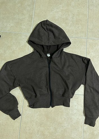 Gri Kapüşonlu Fermuarlı Kadın Sweatshirt - Görsel 2