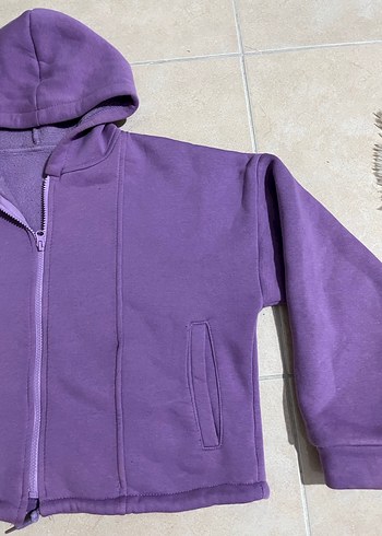 Mor Kapüşonlu Fermuarlı Sweatshirt - Görsel 2