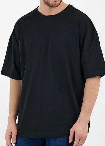 Erkek Oversize Siyah T-shirt L Beden 