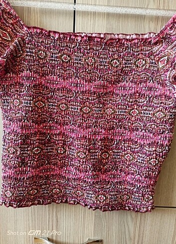 38 Beden pembe Renk Atmosphere Etnik Desen Lastikli Crop Bluz 38