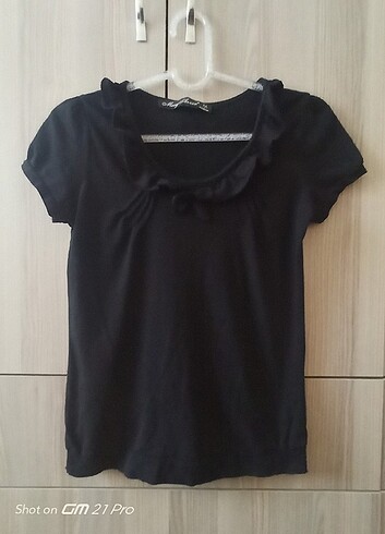 Mergazzer Tshirt Yaka Detaylı Siyah Pamuklu Tişört M Beden