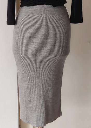 Düğmeli Uzun Gri etek - Görsel 5