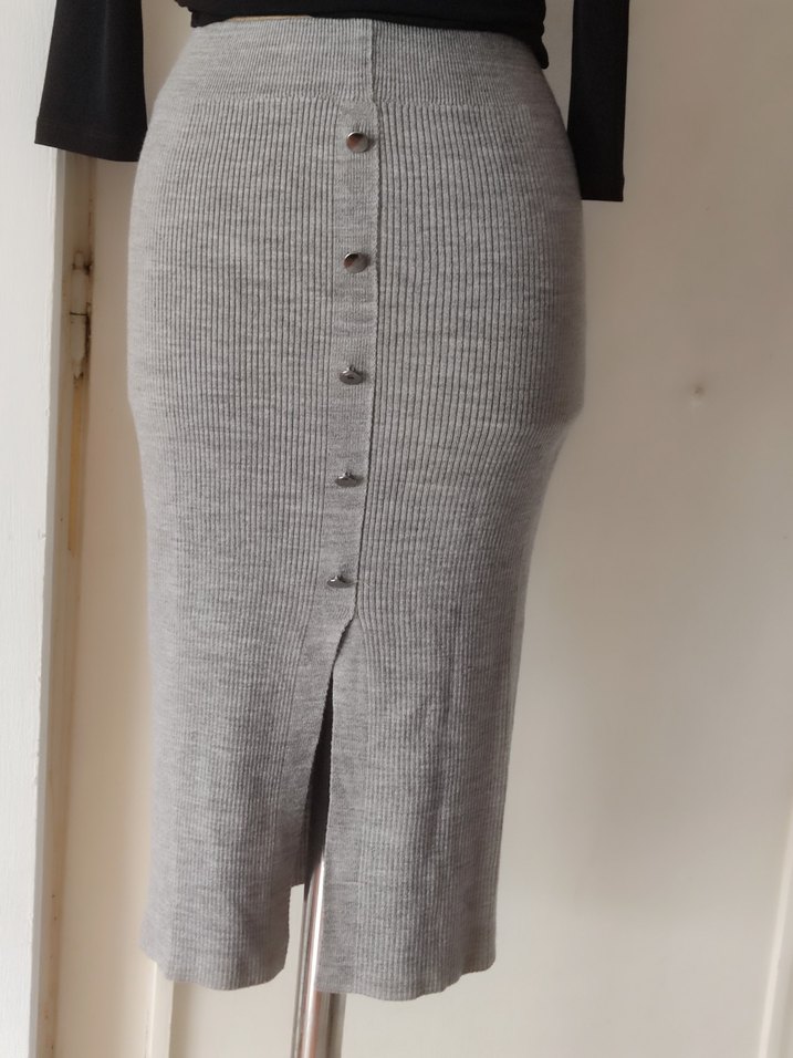 Düğmeli Uzun Gri etek - Görsel 2