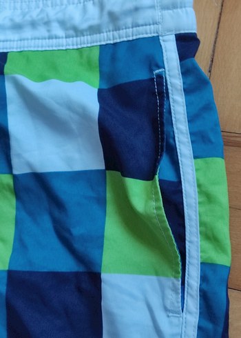 Erkek Mavi Kareli Bel Bağlamalı Mayo Şortu - Görsel 2