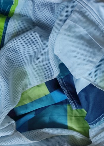 Erkek Mavi Kareli Bel Bağlamalı Mayo Şortu - Görsel 8