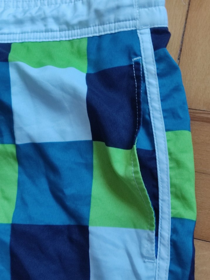 Erkek Mavi Kareli Bel Bağlamalı Mayo Şortu - Görsel 2