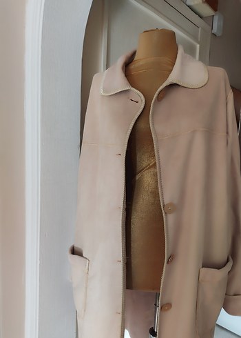 Bej Midi Süet Kadın Kaban - Görsel 2