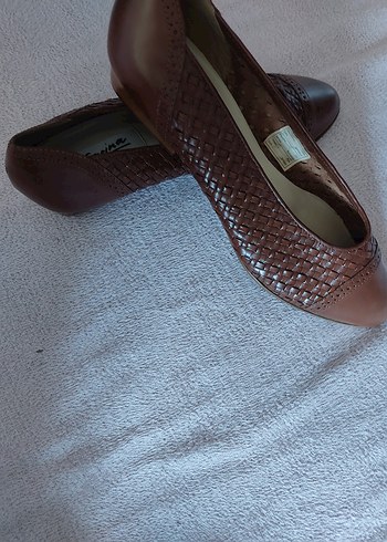 kahverengi hasır Deri Kadın Dolgu Topuk Klasik Ayakkabı - Görsel 8