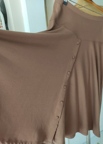 48 Beden Bej Düğmeli Uzun Pamuklu Etek