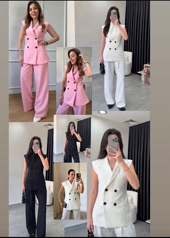 Kadın Kolsuz Mini Ceket ve Pantolon Takımı