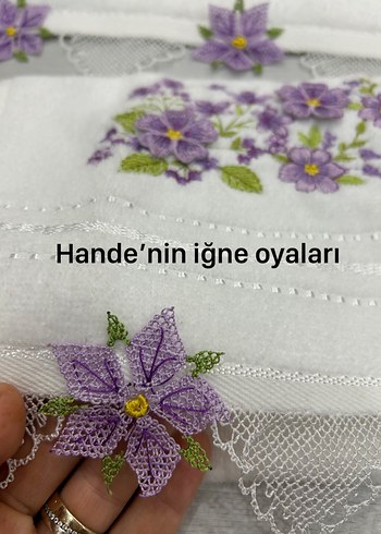 Mor İşlemeli Gri Dantelli Havlu Seti - Görsel 3