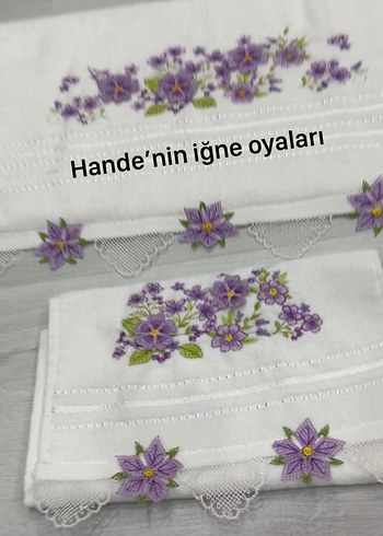 Mor İşlemeli Gri Dantelli Havlu Seti - Görsel 2