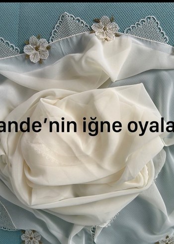 Dantel İşlemeli Beyaz Kadın Triko Eşarp - Görsel 5