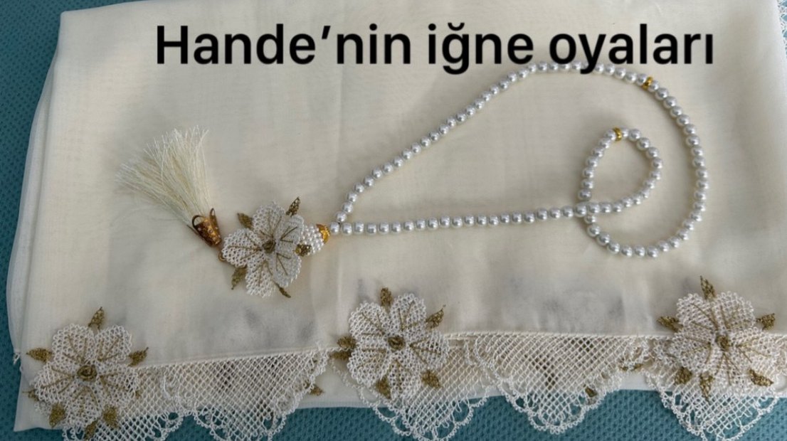 Dantel İşlemeli Beyaz Kadın Triko Eşarp - Görsel 3