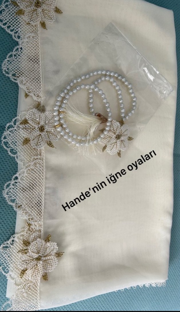 Dantel İşlemeli Beyaz Kadın Triko Eşarp - Görsel 4