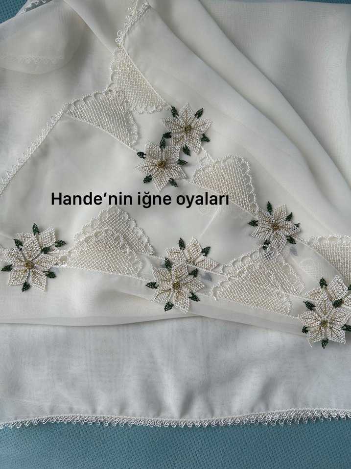 Dantel İşlemeli Beyaz Kadın Şal - Görsel 2