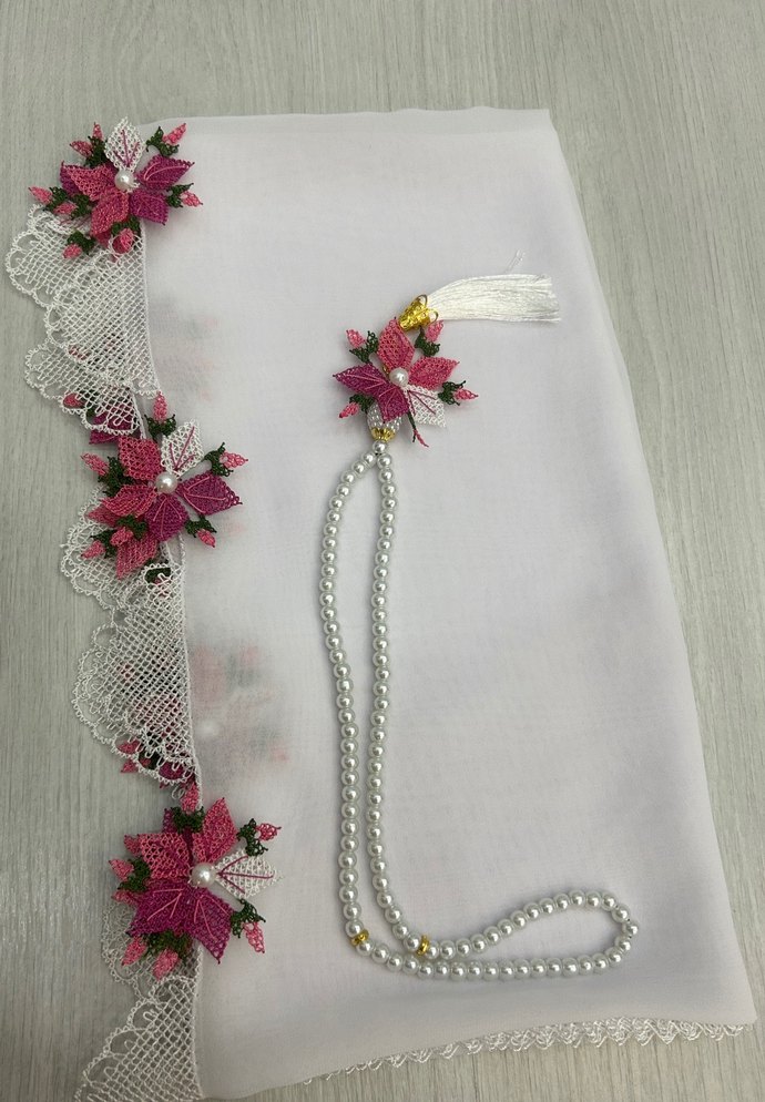 Pembe Dantel İşlemeli Bohem Kadın Şal - Görsel 3