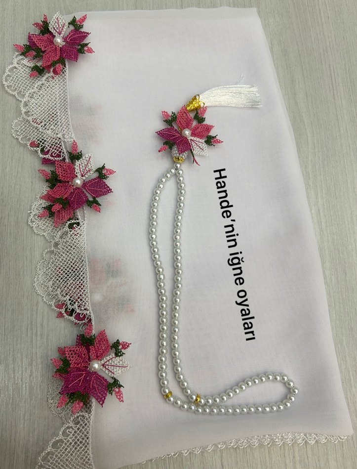 Pembe Dantel İşlemeli Bohem Kadın Şal - Görsel 4