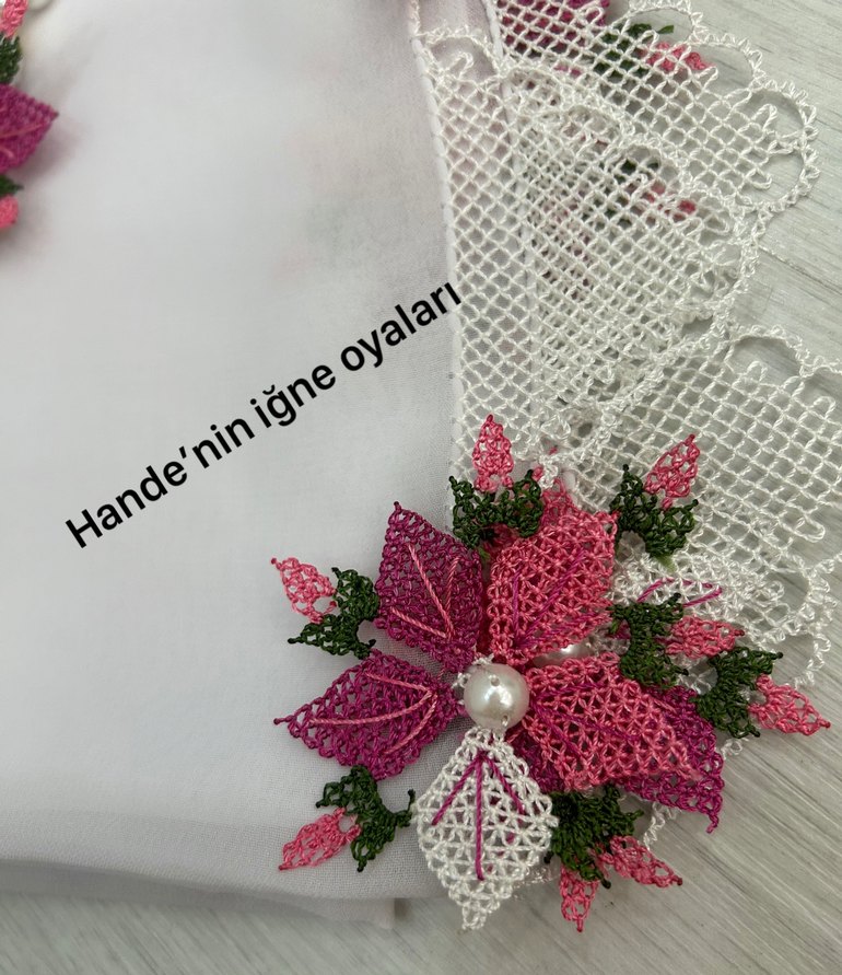 Pembe Dantel İşlemeli Bohem Kadın Şal - Görsel 2