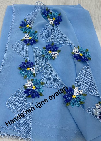 Mavi Dantel Detaylı Bohem Kadın Fular - Görsel 3