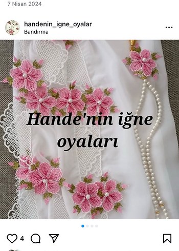 Pembe Dantel İşlemeli Vintage Eşarp
