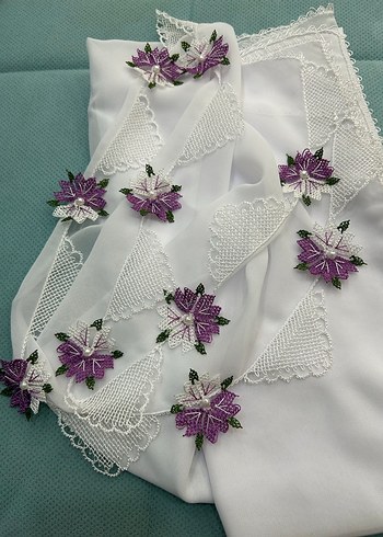 Mor Dantel İşlemeli Bohem Kadın Şal - Görsel 3