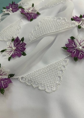 Mor Dantel İşlemeli Bohem Kadın Şal - Görsel 4
