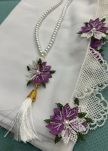 Mor Dantel İşlemeli Bohem Kadın Şal - Görsel 2