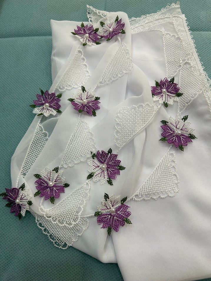 Mor Dantel İşlemeli Bohem Kadın Şal - Görsel 3