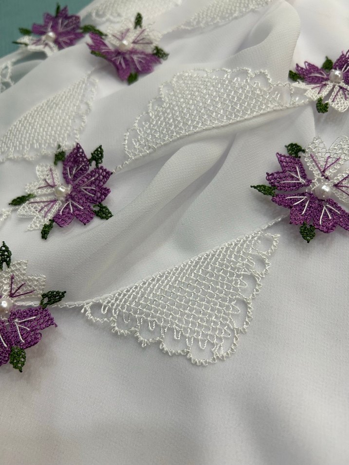 Mor Dantel İşlemeli Bohem Kadın Şal - Görsel 4