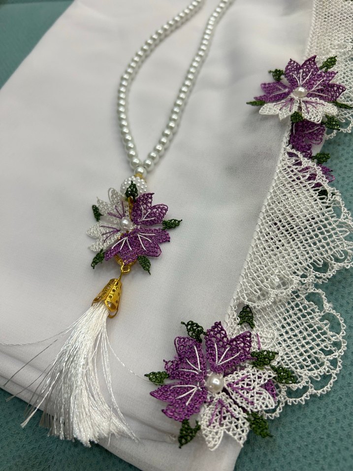 Mor Dantel İşlemeli Bohem Kadın Şal - Görsel 2