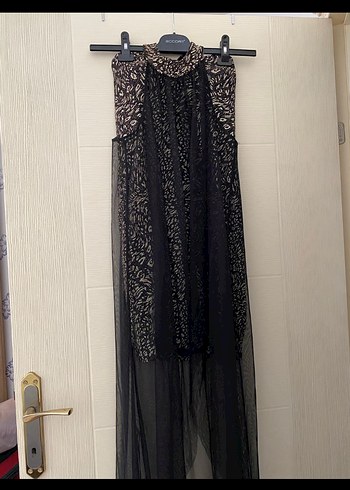 Drapeli Kahverengi Yılan Desenli straplez elbise - Görsel 2