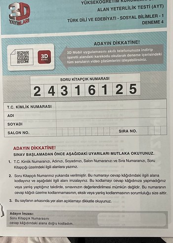  AYT Edebiyat Sosyal Bilimler 1 Simülasyon Denemeleri
