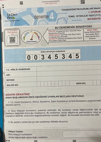 TYT Matematik Deneme Sınavı Kitapçığı