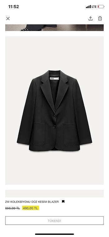 Zara düz kesim blazer