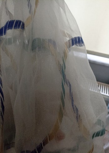 Mavi Bağlama Desenli Modern Tül Perde - Görsel 4