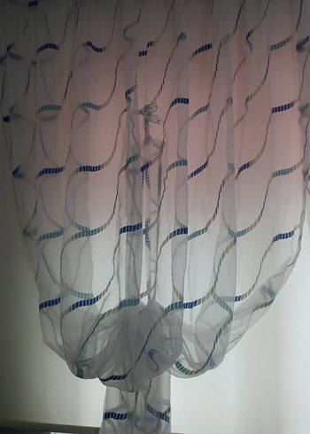 Mavi Bağlama Desenli Modern Tül Perde - Görsel 2