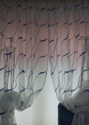 Mavi Bağlama Desenli Modern Tül Perde - Görsel 6