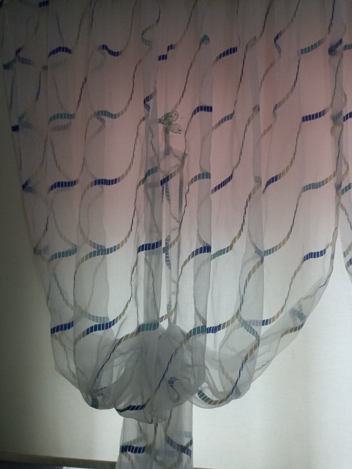 Mavi Bağlama Desenli Modern Tül Perde - Görsel 2