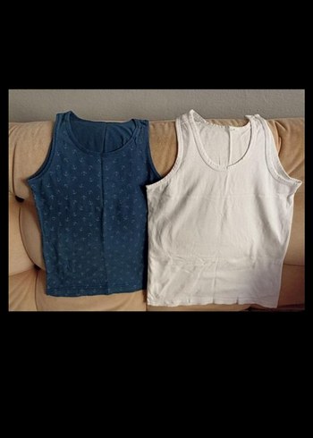 Çocuk için beyaz ve mavi atlet seti - Görsel 2