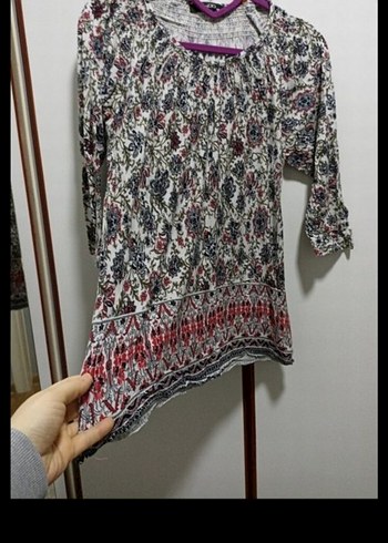 Bohem Gri Çok Renkli Uzun Kollu Bluz - Görsel 3