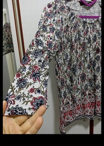 Bohem Gri Çok Renkli Uzun Kollu Bluz - Görsel 4