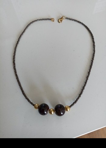 Kahverengi Boncuklu Midi Kolye - Görsel 2