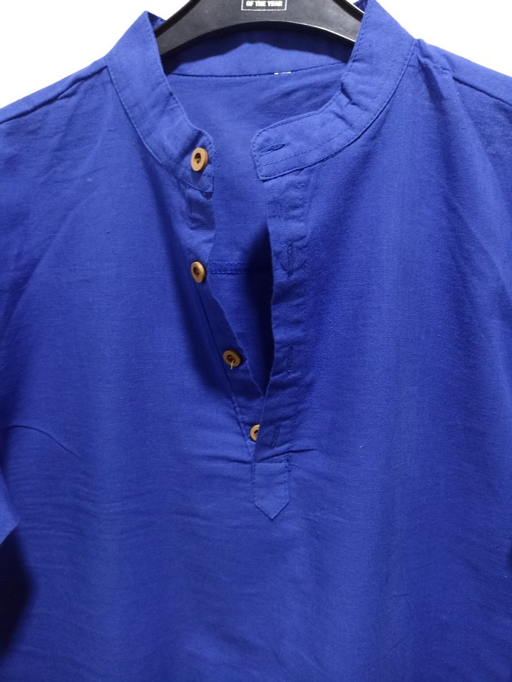 Erkek Mavi Düğmeli Uzun Kollu Keten Gömlek - Görsel 2