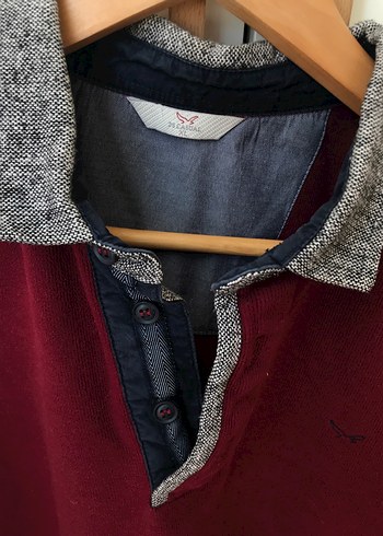 Ds Damat Bordo Gri Yakalı Pamuklu Erkek Kazak - Görsel 2